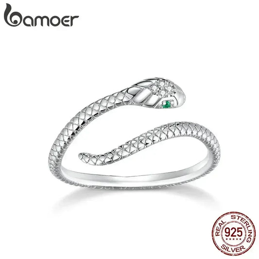 Anillo ajustable BAMOER de plata de ley 925 chapado en platino, con circonita verde y texturas retro, joyería de moda en 4 colores.