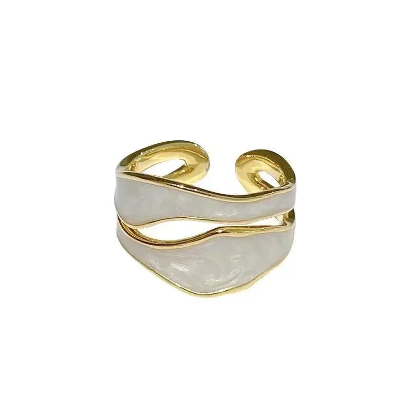 Anillo ajustable abierto geométrico de forma irregular de metal esmaltado blanco vintage para mujer y niña, joyería, regalo de cumpleaños, Anillo para hombre