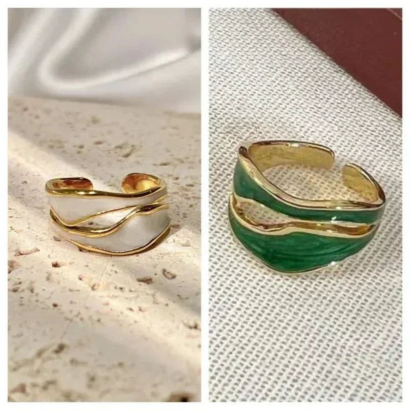 Anillo ajustable abierto geométrico de forma irregular de metal esmaltado blanco vintage para mujer y niña, joyería, regalo de cumpleaños, Anillo para hombre