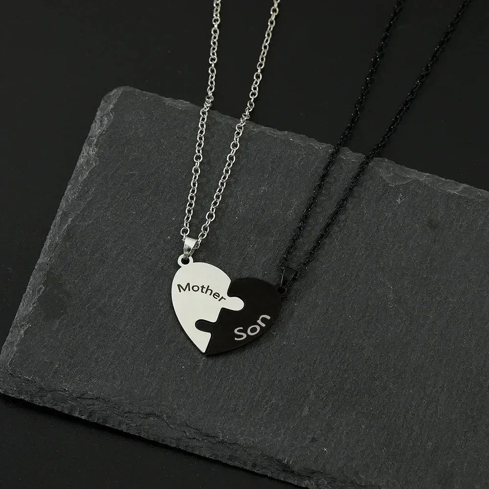 Collar con colgante de rompecabezas de corazón de amor para padre, madre, hijo e hija, joyería de acero inoxidable para mujer, regalo para el Día de la Madre