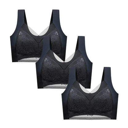 FallSweet - Conjunto de 3 sujetadores push-up de encaje para mujer, sin aros, de seda helada, con escote en V profundo, lencería femenina, ropa interior para mamá, tallas L-5XL