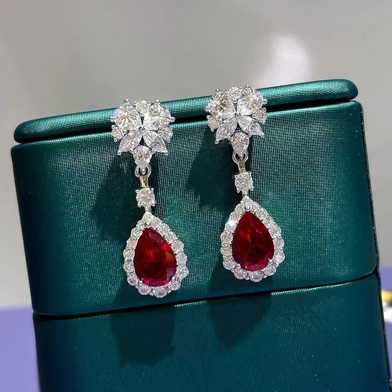 Pendientes Huitan con circonitas rojas brillantes para mujer, hermosos y atractivos accesorios creativos para compromisos, encantadoras joyas de boda.