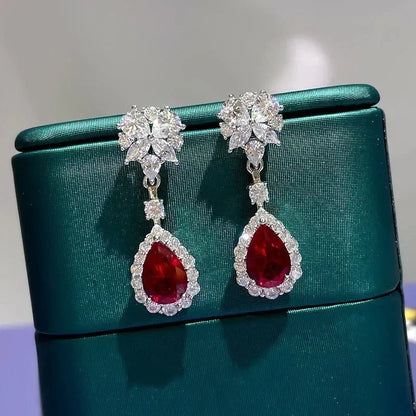 Pendientes Huitan con circonitas rojas brillantes para mujer, hermosos y atractivos accesorios creativos para compromisos, encantadoras joyas de boda.