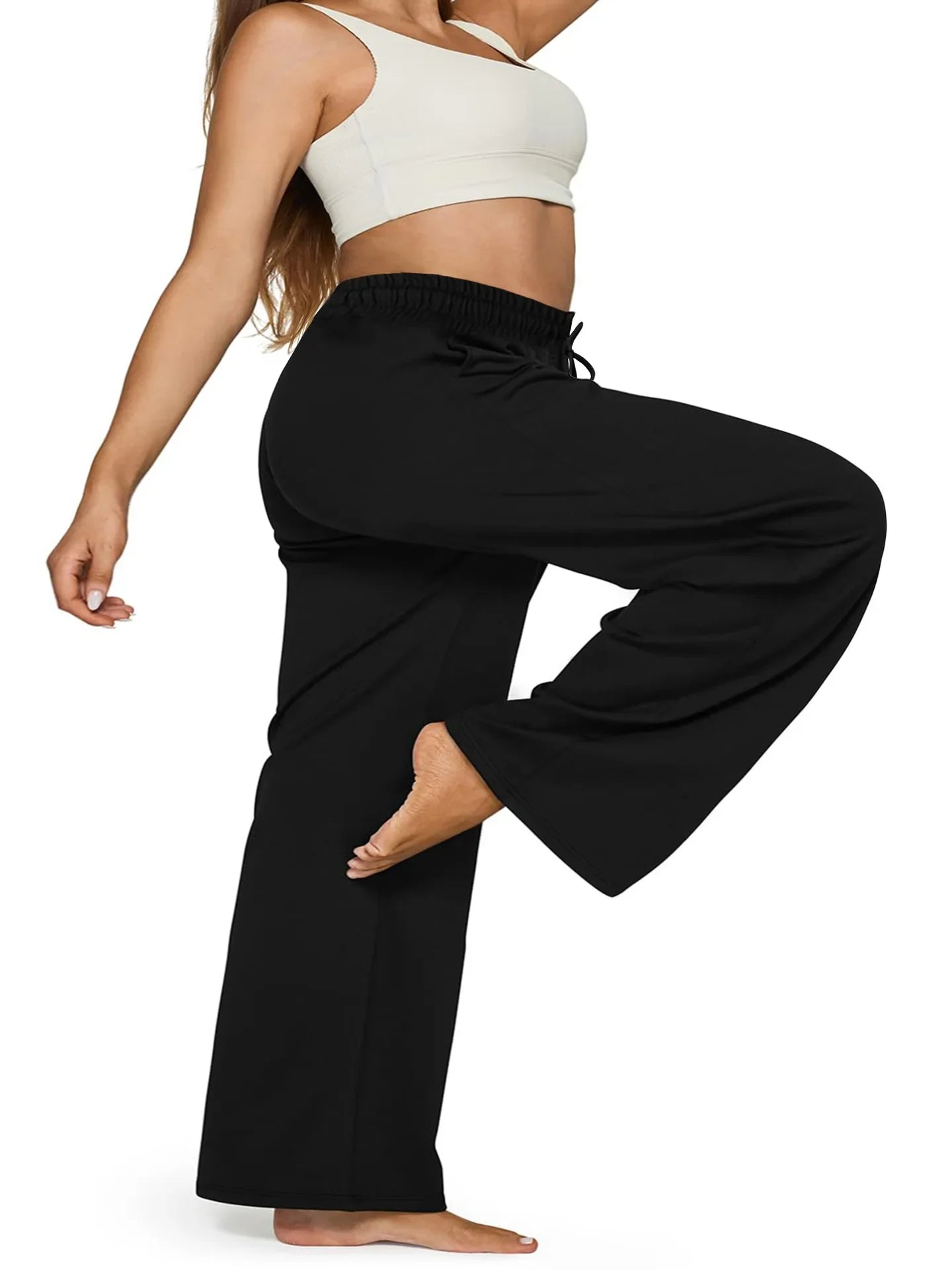 Plus Size Wide Leg  European Fit Straight Pockets Loose Elastic Waist Pants