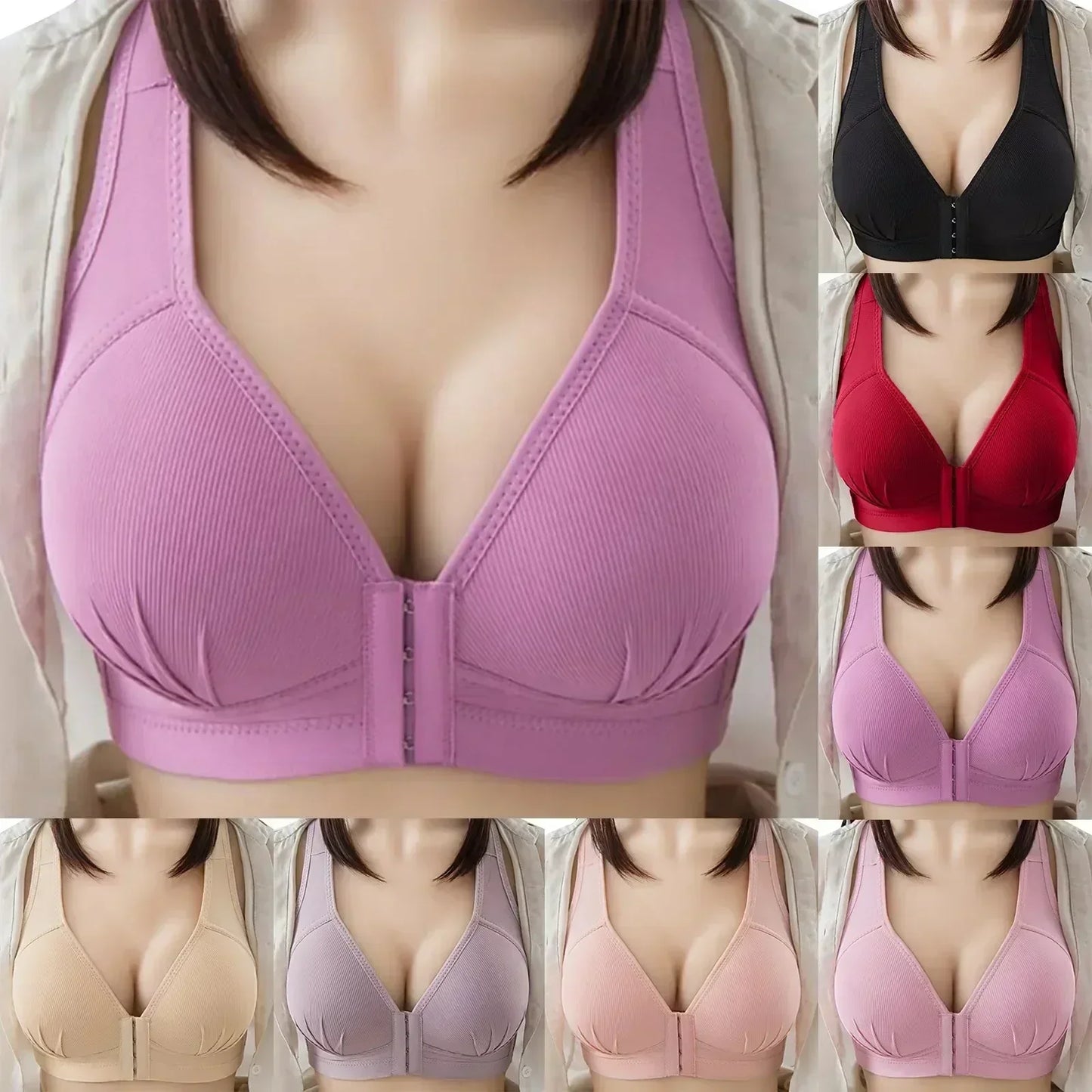 WTEMPO 大尺寸薄款無鋼圈前扣棉質文胸，聚攏舒適內衣，柔軟系列