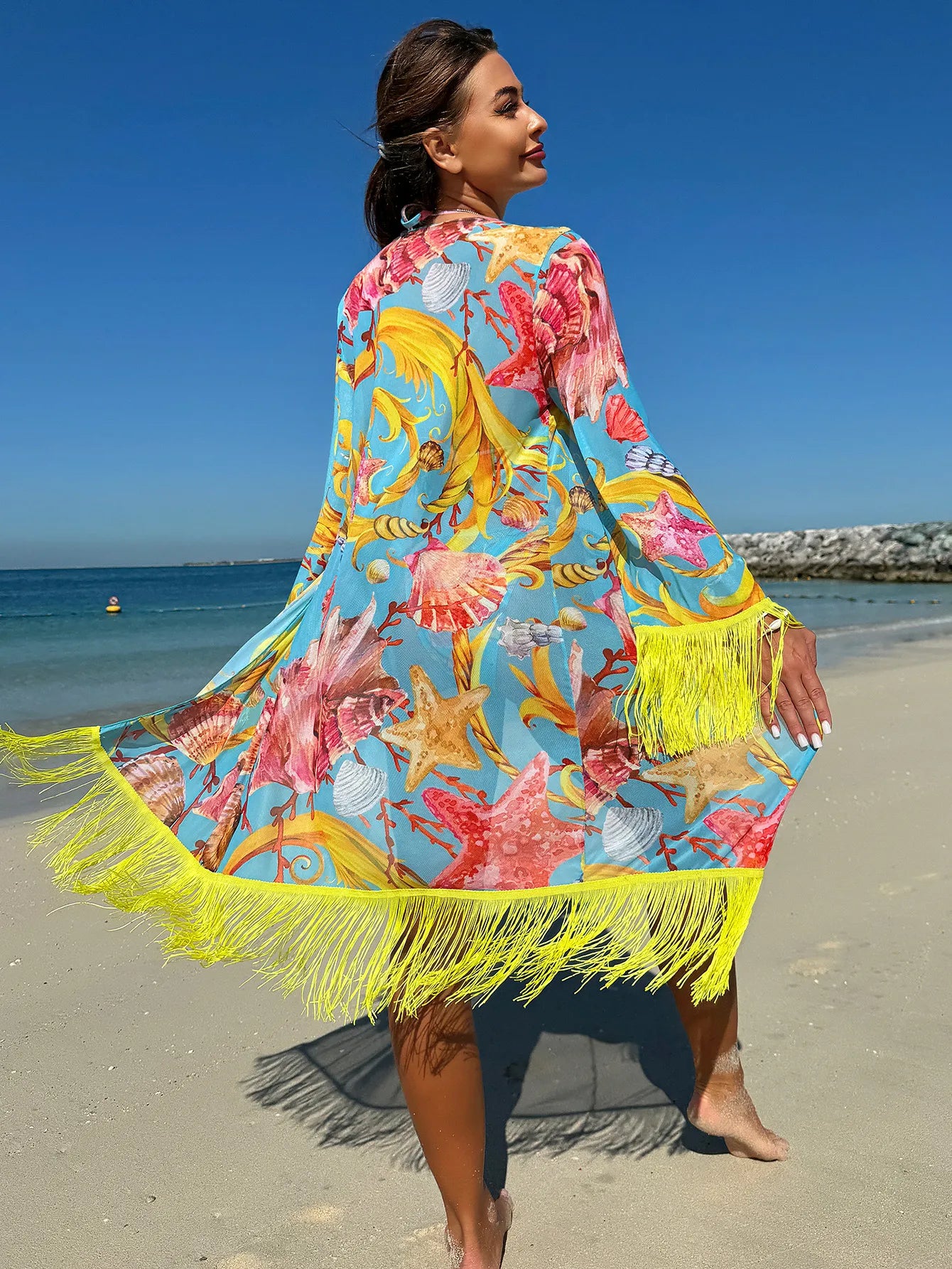 流蘇垂褶三件式泳衣