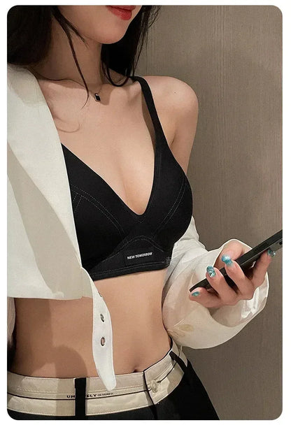 MOYISU Lencería de verano para mujer, sujetador pequeño sin aros, sin costuras, con barra de gelatina, soporte suave, espalda plegada