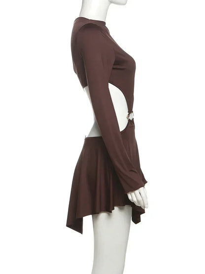 Whatiwear Hollow Waistless Dress Women Skew Collar Off Shoulder