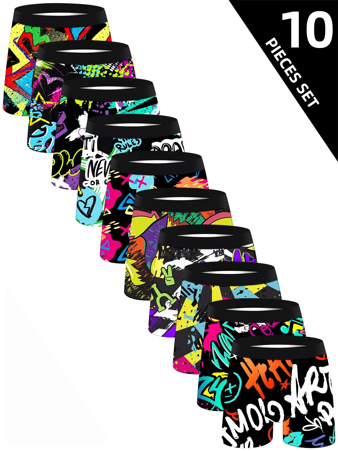 10條裝男士內褲，柔軟舒適寬鬆親膚男士長款平口內褲，時尚多彩男士褲子