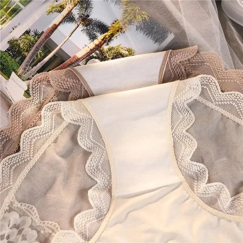 XL-3XL 大尺碼女士蕾絲內褲夏季透明鏤空三角褲女性性感內衣透氣內褲新款