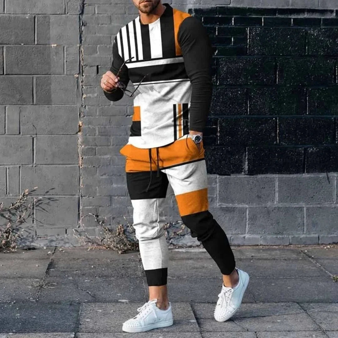 Men Long Sleeved T Shirt+Trousers Tracksuit 2 Piece