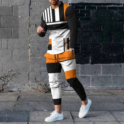 Men Long Sleeved T Shirt+Trousers Tracksuit 2 Piece