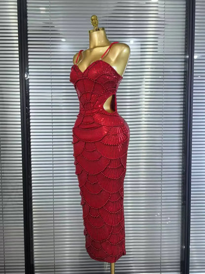 珍珠串珠聖誕洋裝 | 無袖緊身派對禮服 - Femstylo