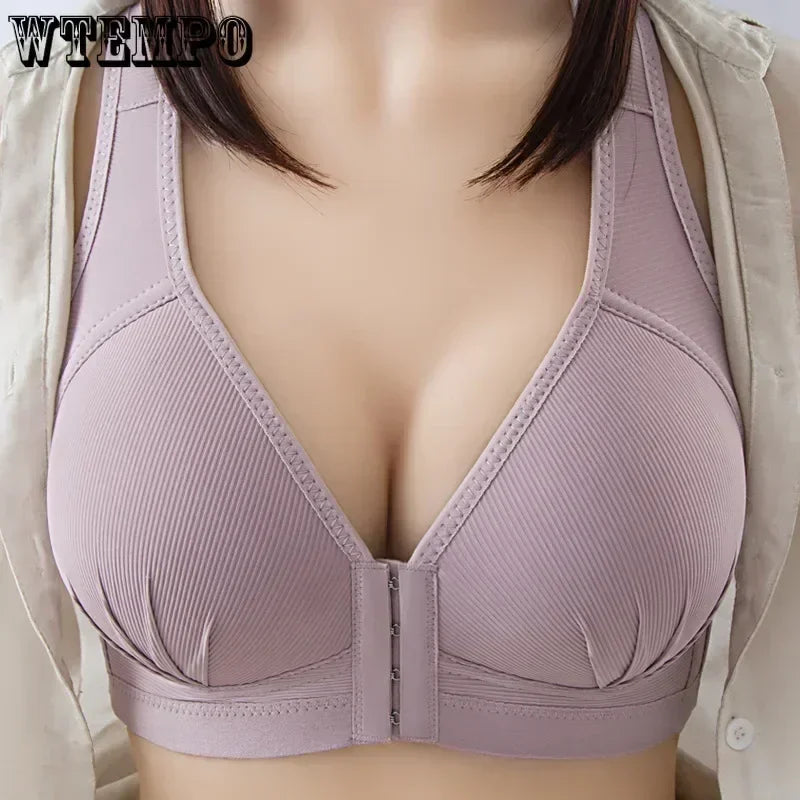 WTEMPO 大尺寸薄款無鋼圈前扣棉質文胸，聚攏舒適內衣，柔軟系列