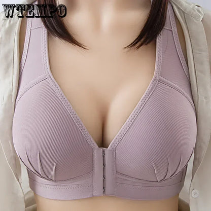 WTEMPO 大尺寸薄款無鋼圈前扣棉質文胸，聚攏舒適內衣，柔軟系列