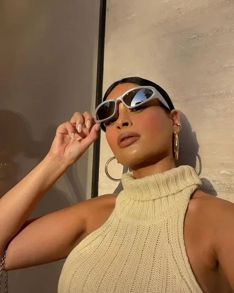 獨特的Y2K設計師奢華太陽眼鏡，女士長方形大框太陽眼鏡，男士戶外防紫外線經典2000S黑色款