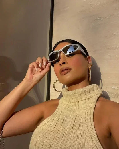 獨特的Y2K設計師奢華太陽眼鏡，女士長方形大框太陽眼鏡，男士戶外防紫外線經典2000S黑色款