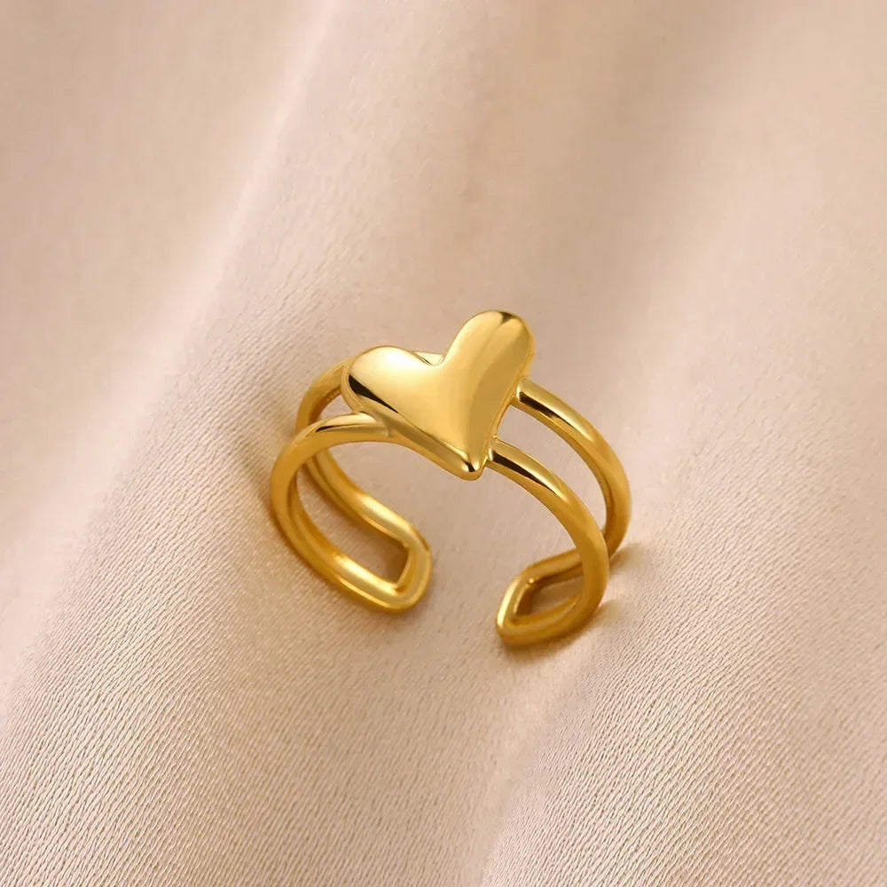 Anillos abiertos de acero inoxidable con forma de flor para mujer, joyería de moda para bodas, corazón, color dorado, anillo hueco geométrico, accesorios diarios, regalo