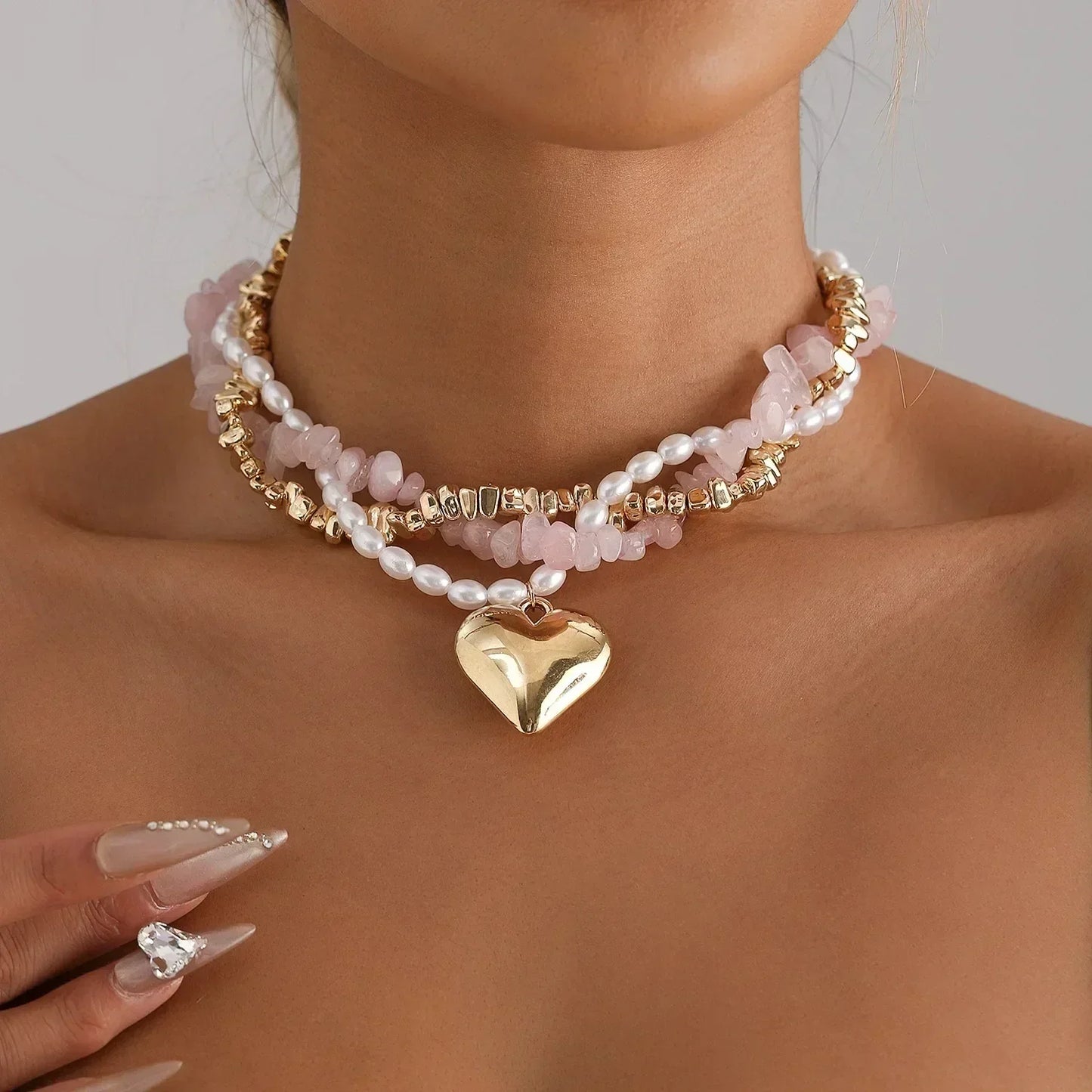 Collar de cuentas de corazón de moda para mujer, estilo bohemio, elegante, con cadena de cristal irregular, gargantilla Y2K, exquisito regalo de fiesta, accesorios de joyería