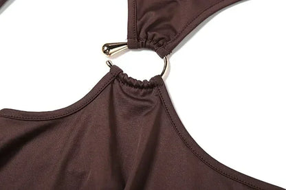 Whatiwear Hollow Waistless Dress Women Skew Collar Off Shoulder