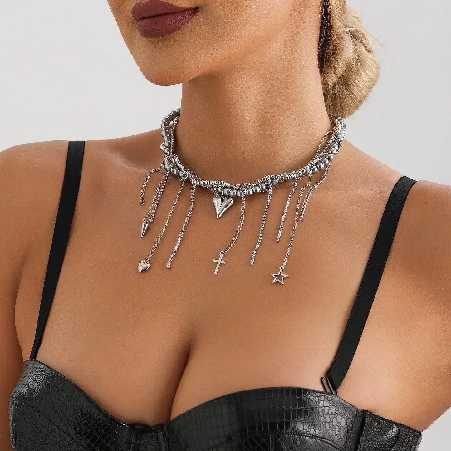 Collar de cuentas de corazón de moda para mujer, estilo bohemio, elegante, con cadena de cristal irregular, gargantilla Y2K, exquisito regalo de fiesta, accesorios de joyería