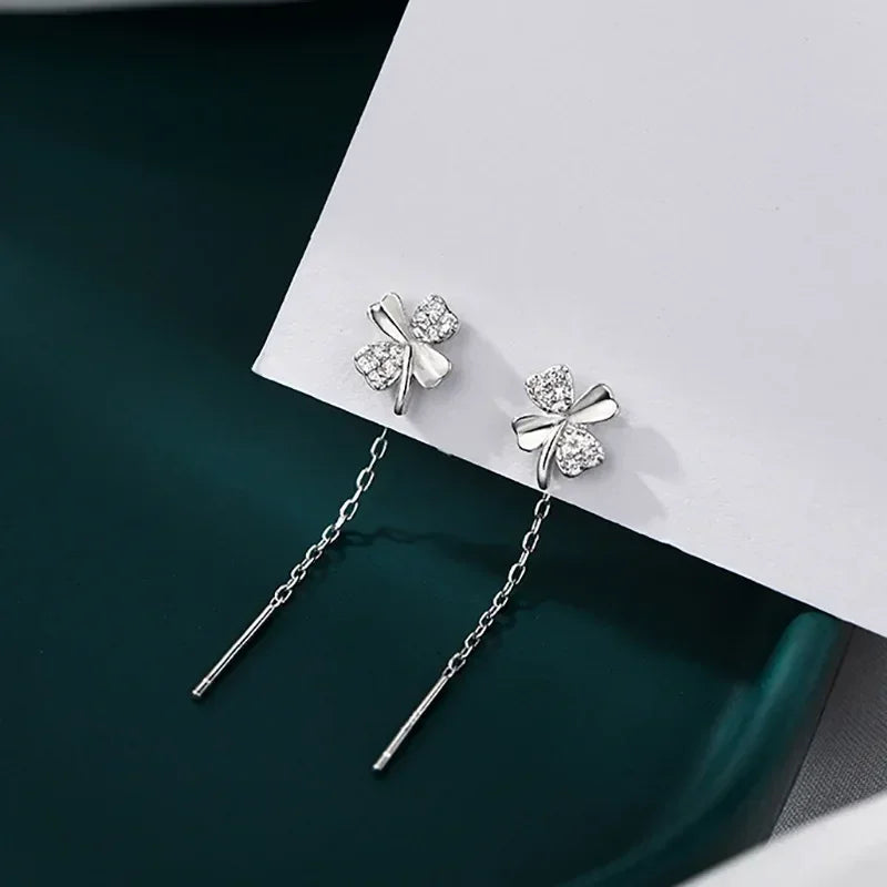 Pendientes de plata 925 para mujer, pendientes largos con borlas, pendientes de moda con forma de estrella de circonita.