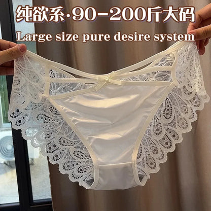 Plus Size Silk Shorts Sexy Lady Lace Hollow Breathable Satin Panties Women