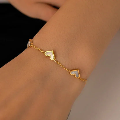 ANENJERY - Collar, pulsera y pendientes de acero inoxidable 316L con forma de corazón y concha para mujeres y niñas, conjunto de joyería sencilla de moda, regalos al por mayor