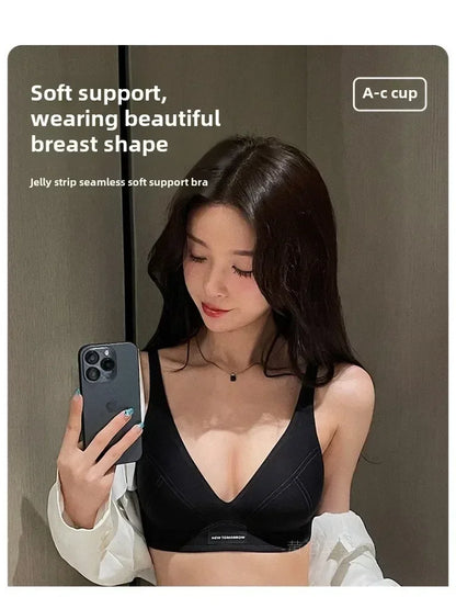 MOYISU Lencería de verano para mujer, sujetador pequeño sin aros, sin costuras, con barra de gelatina, soporte suave, espalda plegada