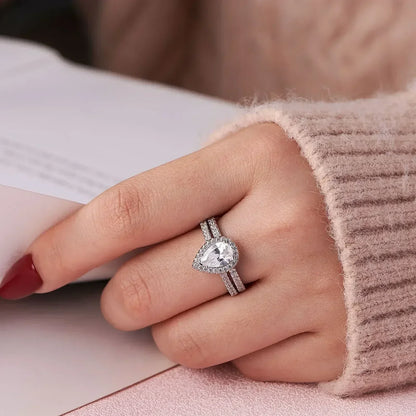 Anillo de compromiso Newshe de 2 piezas con forma de lágrima para mujer, de plata 925, con circonitas cúbicas de alta calidad.