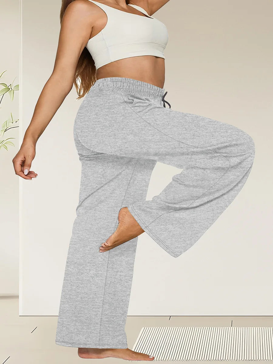 Plus Size Wide Leg  European Fit Straight Pockets Loose Elastic Waist Pants