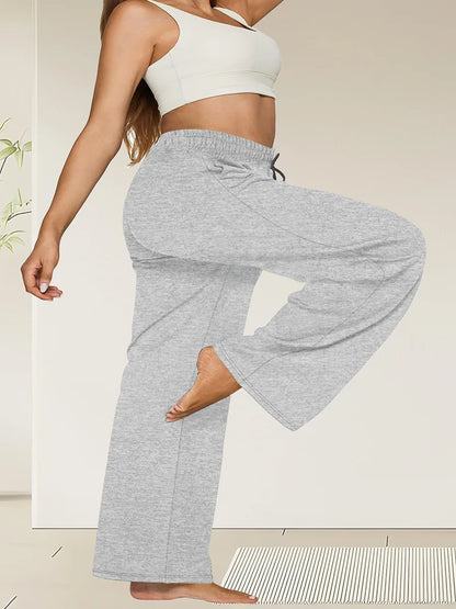 Plus Size Wide Leg  European Fit Straight Pockets Loose Elastic Waist Pants