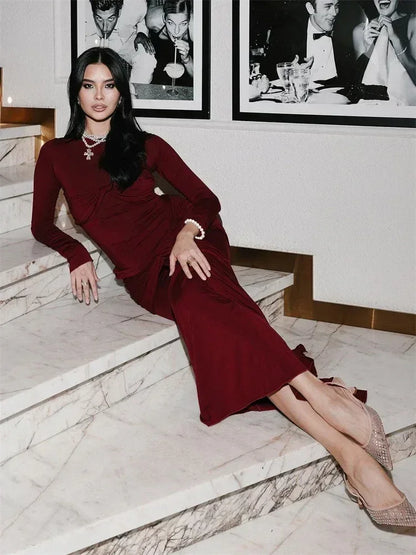 Vestido maxi sexy plisado para mujer de Tossy con retazos y manga larga ajustada