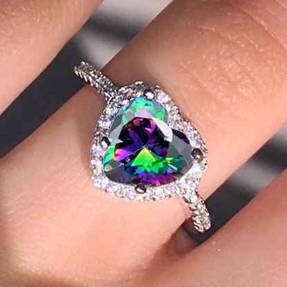 Anillo de corazón de melocotón europeo y americano para mujer, personalizado, con forma de corazón, circón con incrustaciones de diamantes, joyería de moda al por mayor, 2025