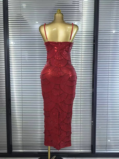 珍珠串珠聖誕洋裝 | 無袖緊身派對禮服 - Femstylo