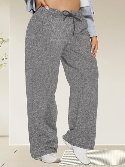 Plus Size Wide Leg  European Fit Straight Pockets Loose Elastic Waist Pants