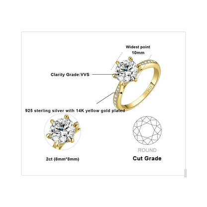 Anillo de compromiso de boda en plata de ley S925 con moissanita color D de JewelryPalace, redondo, 0,5 ct, 1 ct, 1,5 ct, 2 ct y 3 ct, para mujer