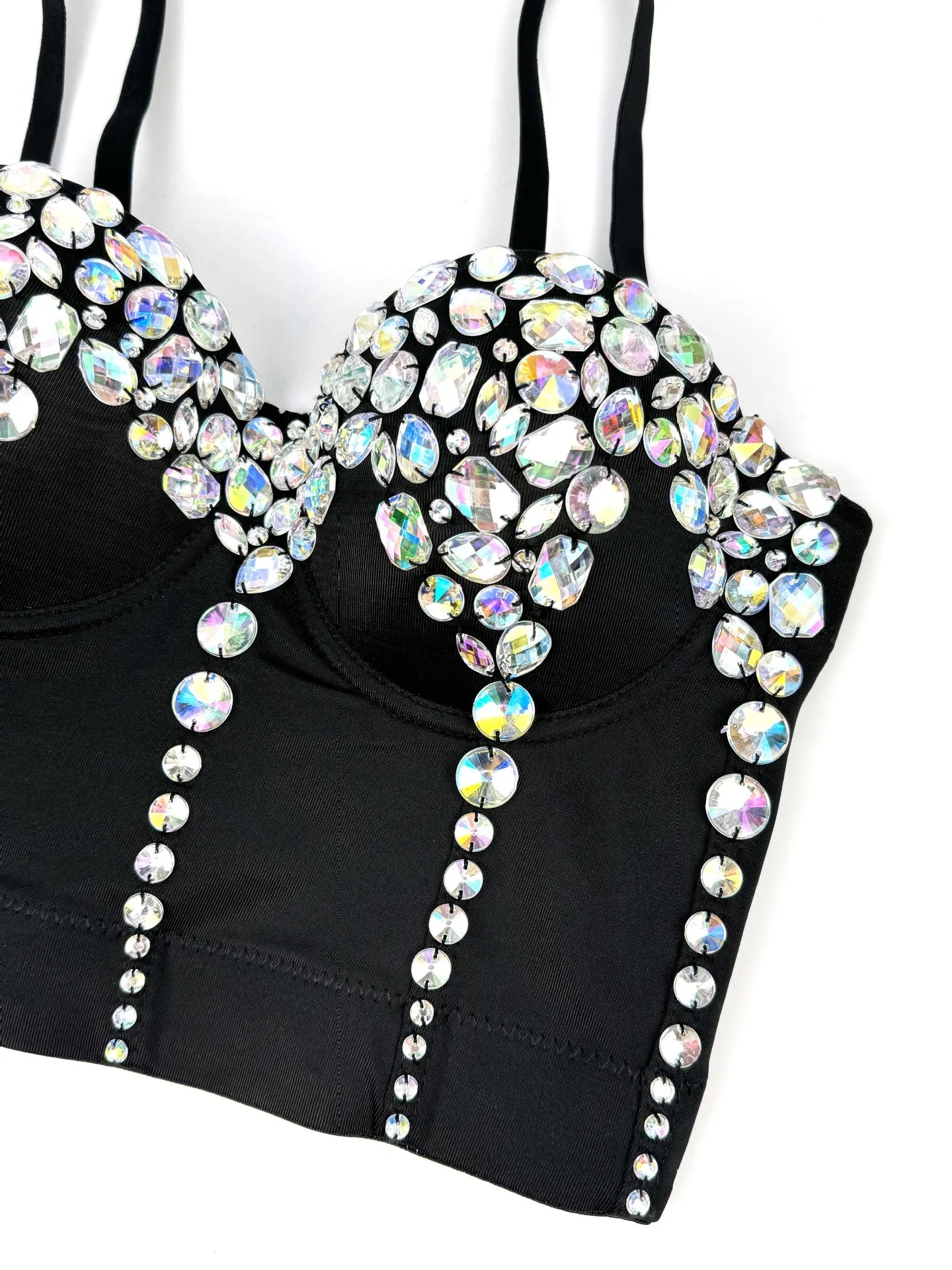 Handmade Acrylic Rhinestone Sling Vest Showgirl Costume Bra