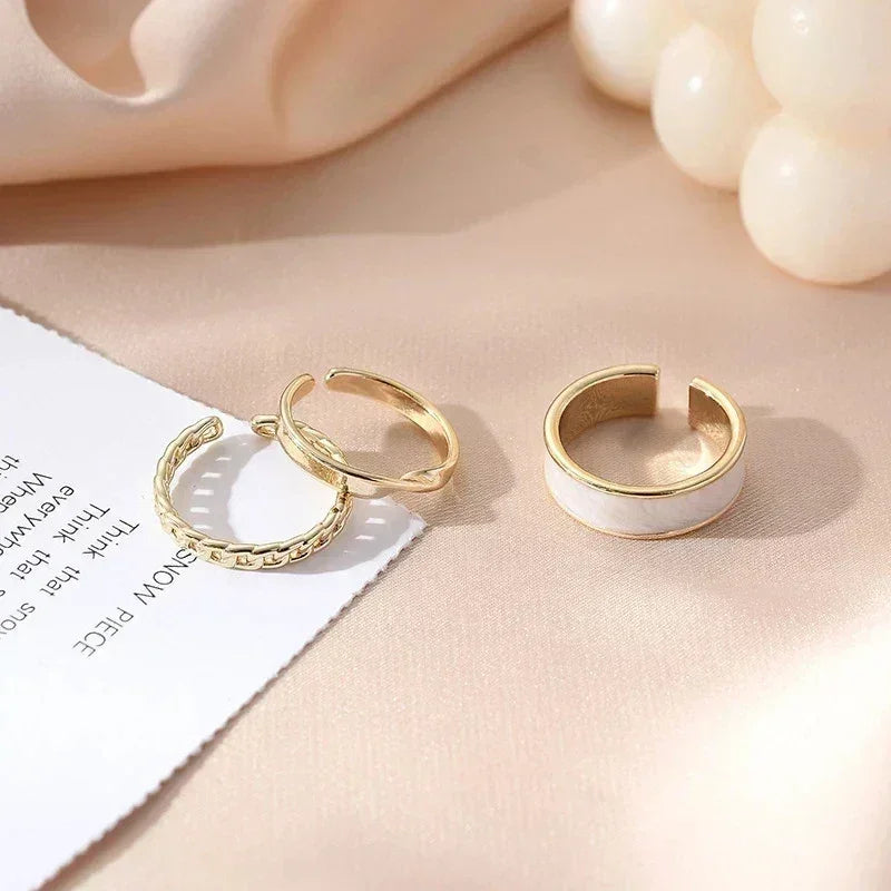 Juego de 3 anillos abiertos ajustables para mujer, con esmalte blanco y verde, con diseño geométrico, joyería punk moderna y con personalidad.