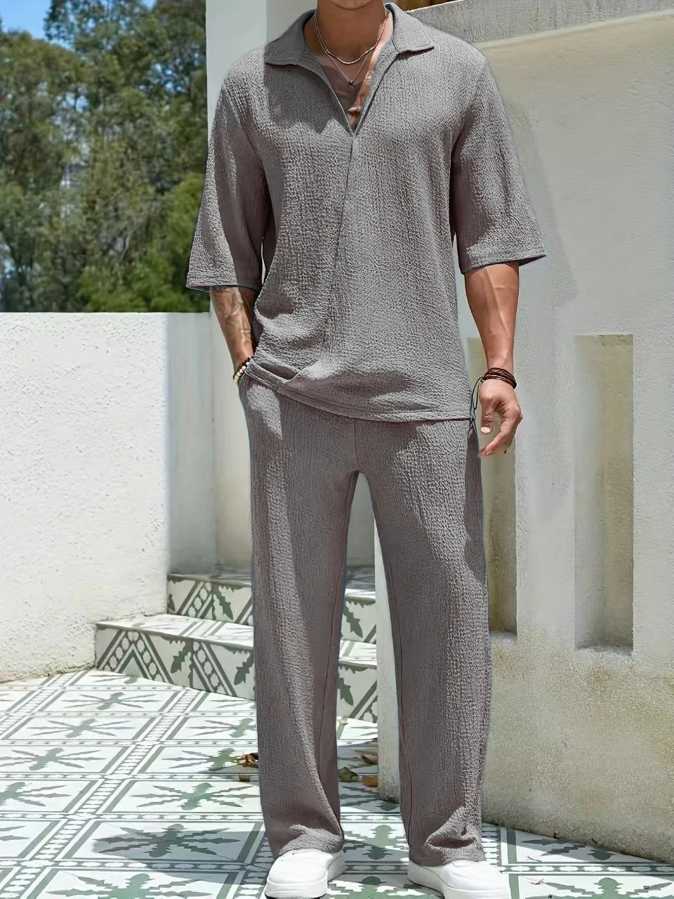 Conjunto de pantalones casuales retro de verano para hombre