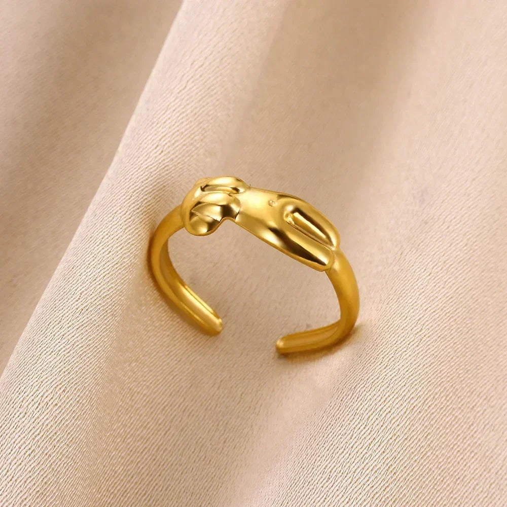 Anillos abiertos de acero inoxidable con forma de flor para mujer, joyería de moda para bodas, corazón, color dorado, anillo hueco geométrico, accesorios diarios, regalo