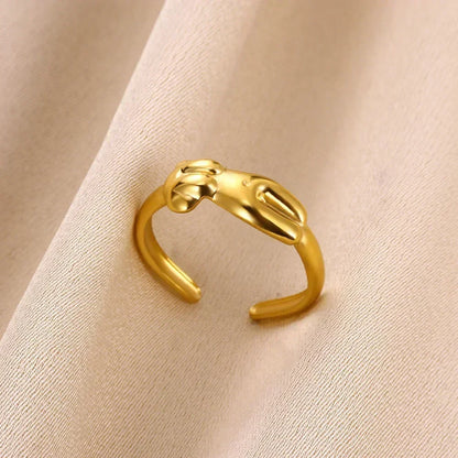 Anillos abiertos de acero inoxidable con forma de flor para mujer, joyería de moda para bodas, corazón, color dorado, anillo hueco geométrico, accesorios diarios, regalo