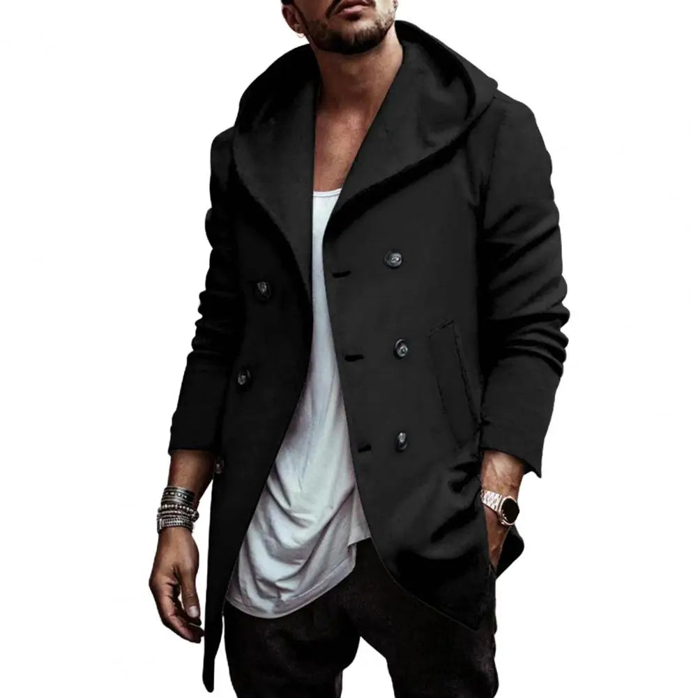 Men’s Double-Breasted Hooded Windbreaker Jacket