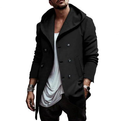Men’s Double-Breasted Hooded Windbreaker Jacket