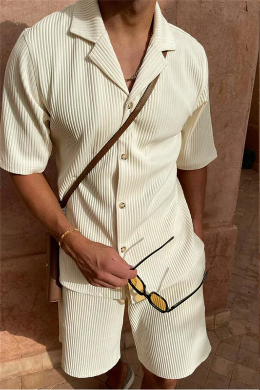 Conjunto de pantalones cortos de playa casuales elásticos para hombre de primavera/verano