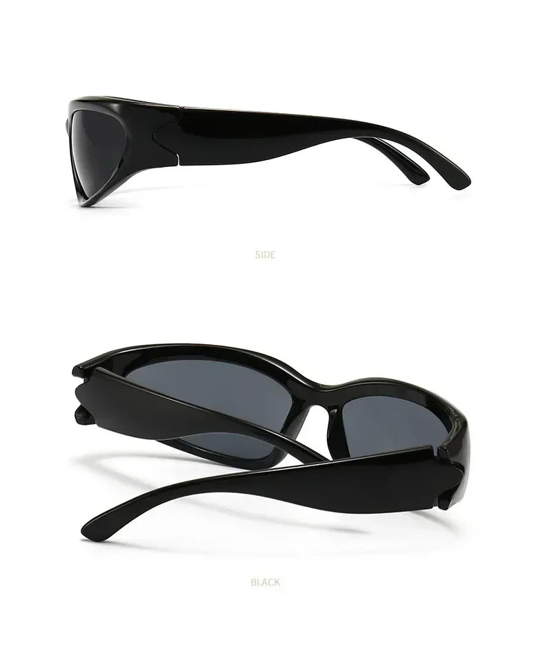 獨特的Y2K設計師奢華太陽眼鏡，女士長方形大框太陽眼鏡，男士戶外防紫外線經典2000S黑色款