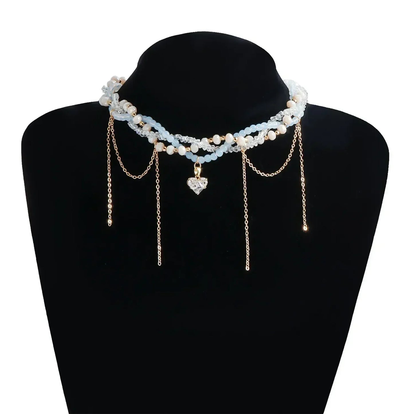 Collar de cuentas de corazón de moda para mujer, estilo bohemio, elegante, con cadena de cristal irregular, gargantilla Y2K, exquisito regalo de fiesta, accesorios de joyería