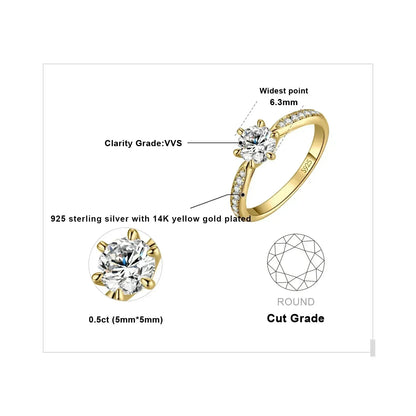 Anillo de compromiso de boda en plata de ley S925 con moissanita color D de JewelryPalace, redondo, 0,5 ct, 1 ct, 1,5 ct, 2 ct y 3 ct, para mujer