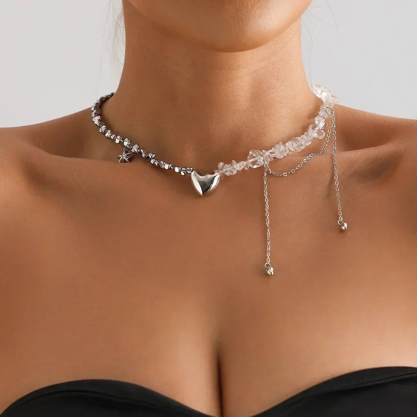 Collar de cuentas de corazón de moda para mujer, estilo bohemio, elegante, con cadena de cristal irregular, gargantilla Y2K, exquisito regalo de fiesta, accesorios de joyería