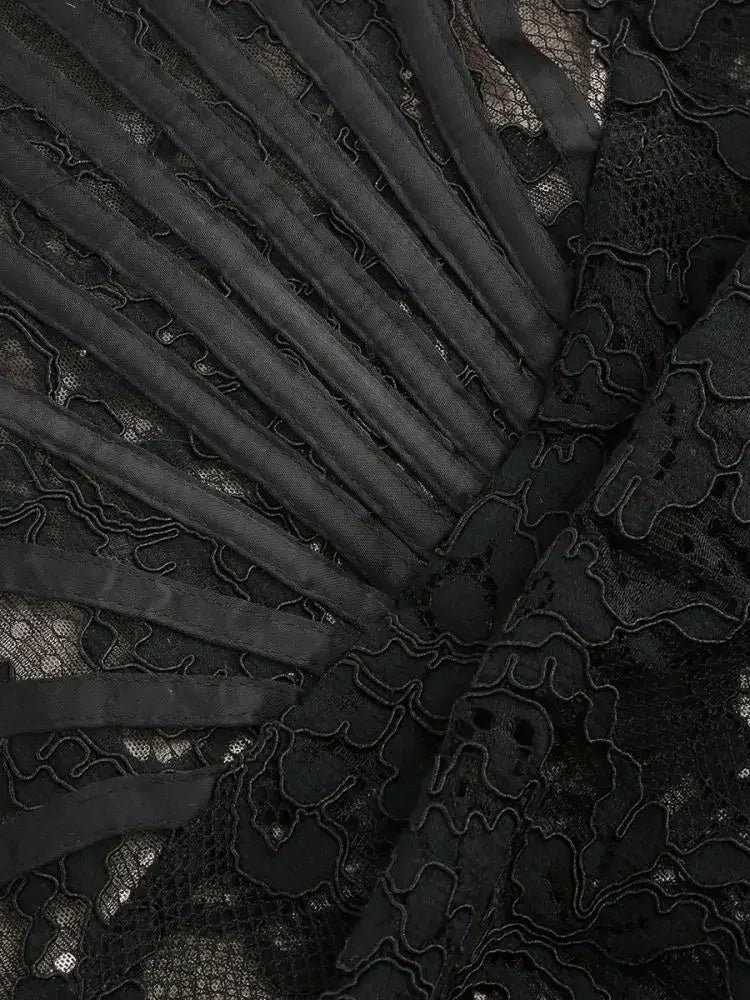 性感蕾絲透視拼接緊身胸衣連身裙